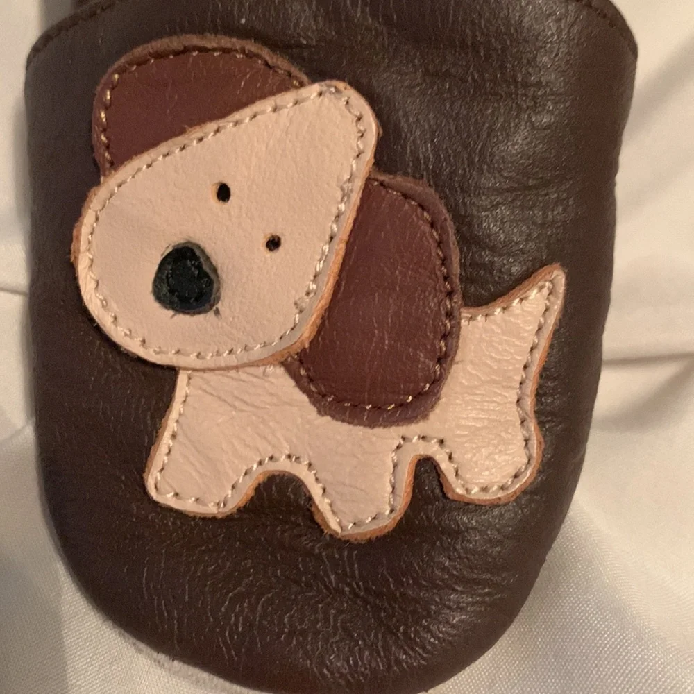 Mine Star Newborn Brown and Cream Slippers with Puppy Design